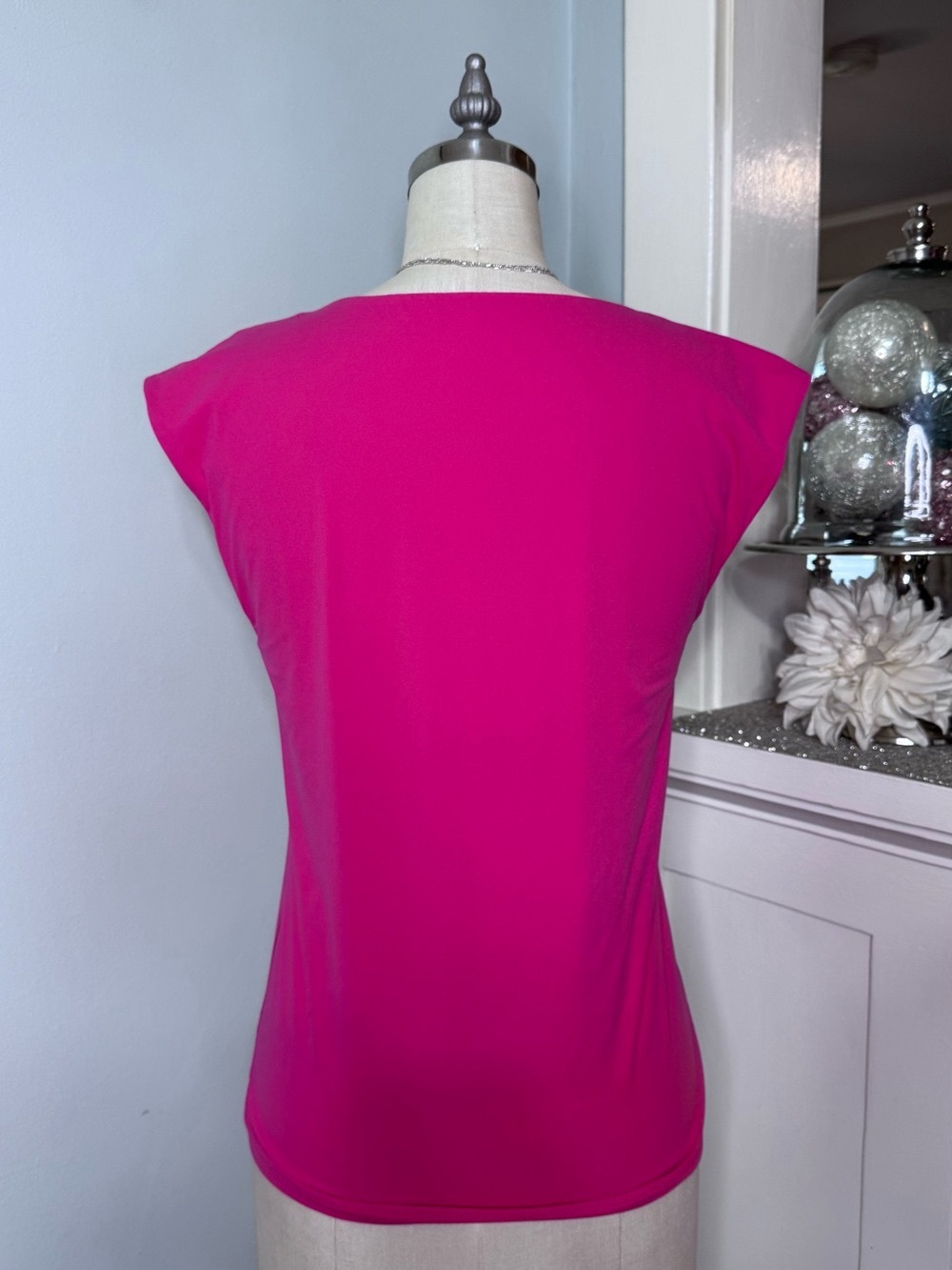 White House Black Market FORME All Ways Stretch Square Neck Top Hot Pink Large - Picture 5 of 8